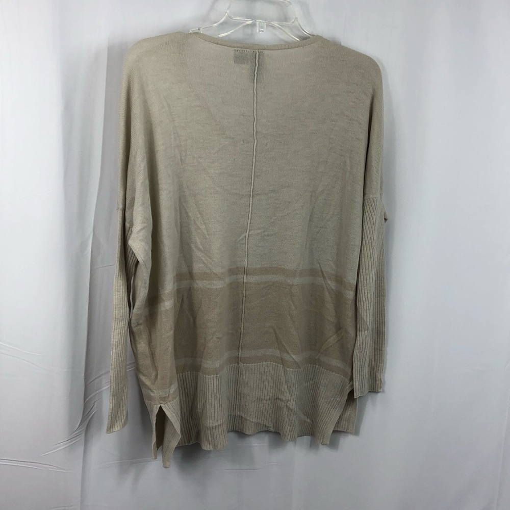 Quinn Center Seam V-Neck Tan Striped Sweater Sz S - Picture 2 of 7